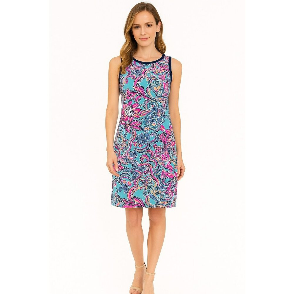 Lilly Pulitzer Francesca Sleeveless Floral-Print Shift Dress Womens S Vibrant Bl